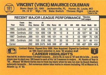 1989 Donruss #181 Vince Coleman Back