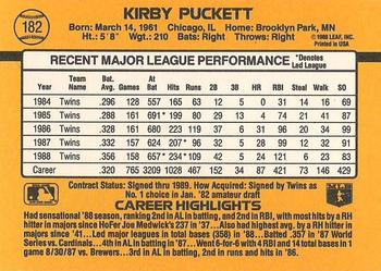 1989 Donruss #182 Kirby Puckett Back