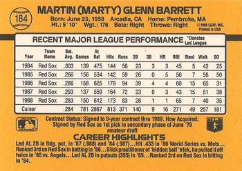 1989 Donruss #184 Marty Barrett Back