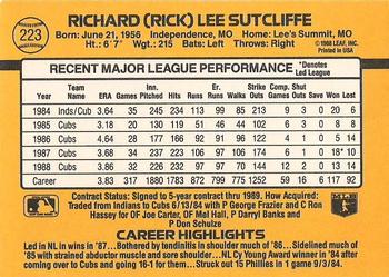 1989 Donruss #223 Rick Sutcliffe Back