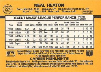1989 Donruss #224 Neal Heaton Back