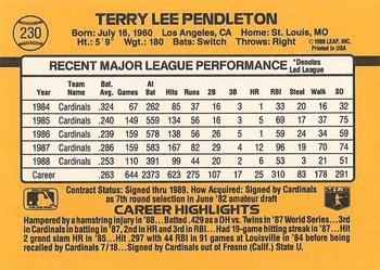 1989 Donruss #230 Terry Pendleton Back