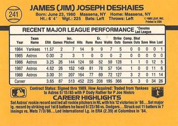 1989 Donruss #241 Jim Deshaies Back