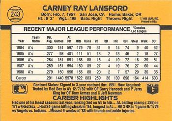 1989 Donruss #243 Carney Lansford Back