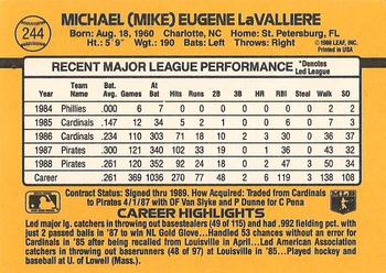 1989 Donruss #244 Mike LaValliere Back