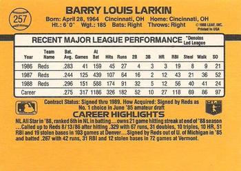 1989 Donruss #257 Barry Larkin Back