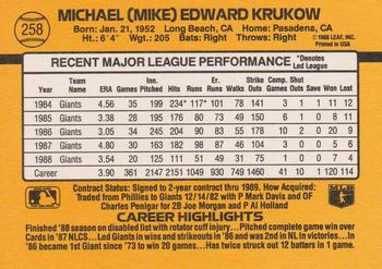 1989 Donruss #258 Mike Krukow Back