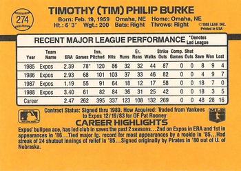 1989 Donruss #274 Tim Burke Back