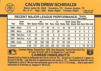 1989 Donruss #285 Calvin Schiraldi Back