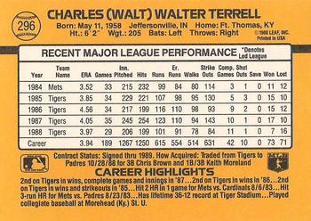 1989 Donruss #296 Walt Terrell Back