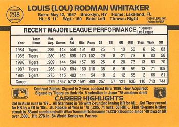 1989 Donruss #298 Lou Whitaker Back
