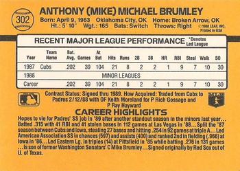 1989 Donruss #302 Mike Brumley Back