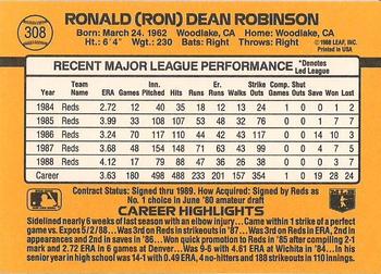 1989 Donruss #308 Ron Robinson Back