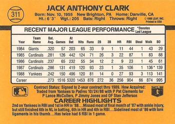 1989 Donruss #311 Jack Clark Back