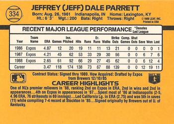 1989 Donruss #334 Jeff Parrett Back