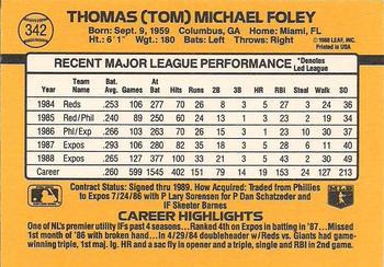 1989 Donruss #342 Tom Foley Back