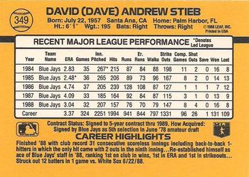 1989 Donruss #349 Dave Stieb Back