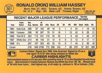 1989 Donruss #361 Ron Hassey Back
