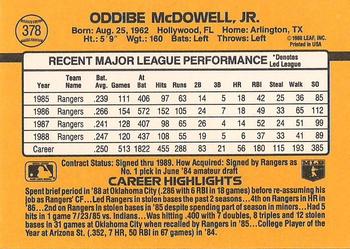 1989 Donruss #378 Oddibe McDowell Back