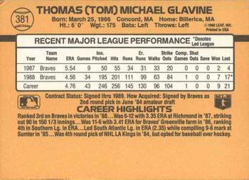 1989 Donruss #381 Tom Glavine Back