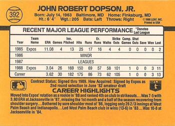 1989 Donruss #392 John Dopson Back