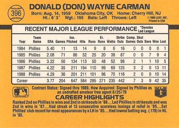1989 Donruss #396 Don Carman Back