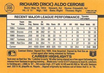 1989 Donruss #398 Rick Cerone Back
