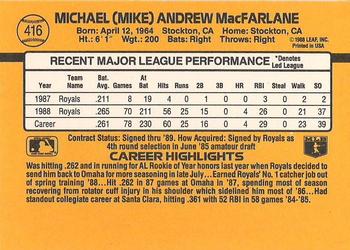1989 Donruss #416 Mike Macfarlane Back