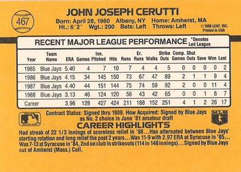 1989 Donruss #467 John Cerutti Back