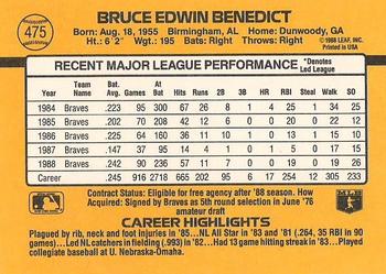 1989 Donruss #475 Bruce Benedict Back