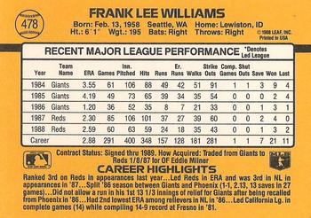 1989 Donruss #478 Frank Williams Back