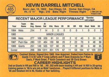 1989 Donruss #485 Kevin Mitchell Back