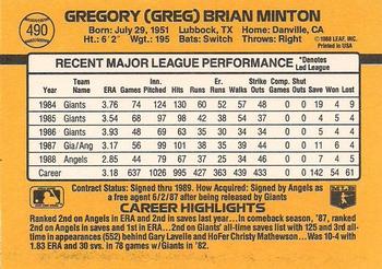 1989 Donruss #490 Greg Minton Back