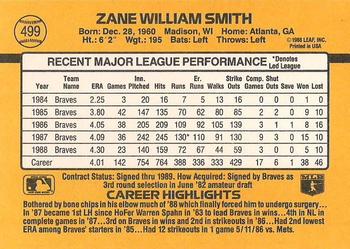 1989 Donruss #499 Zane Smith Back