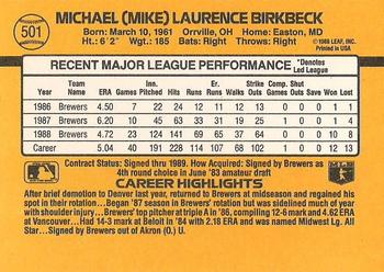 1989 Donruss #501 Mike Birkbeck Back