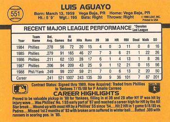 1989 Donruss #551 Luis Aguayo Back