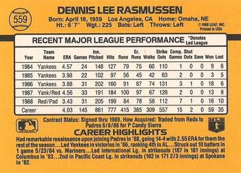 1989 Donruss #559 Dennis Rasmussen Back