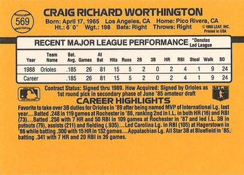 1989 Donruss #569 Craig Worthington Back