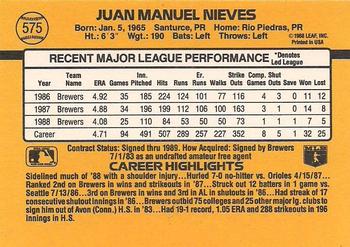 1989 Donruss #575 Juan Nieves Back