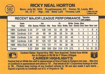 1989 Donruss #582 Ricky Horton Back