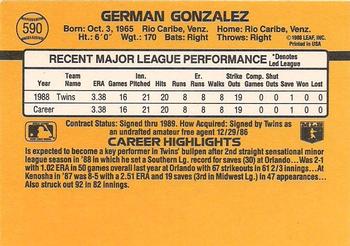 1989 Donruss #590 German Gonzalez Back