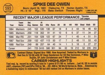 1989 Donruss #593 Spike Owen Back