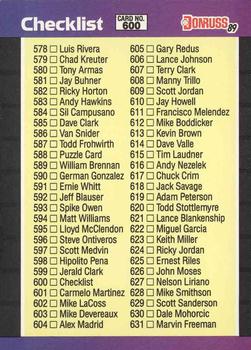 1989 Donruss #600 Checklist: 578-660, Bonus MVP's Front