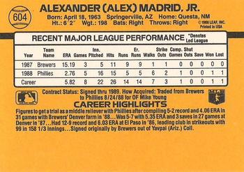 1989 Donruss #604 Alex Madrid Back