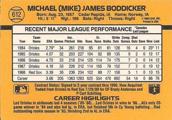 1989 Donruss #612 Mike Boddicker Back