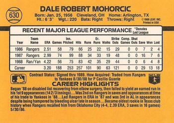 1989 Donruss #630 Dale Mohorcic Back