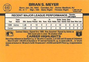 1989 Donruss #640 Brian Meyer Back