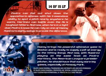 2001 Fleer Game Time - Let's Play Two #14 LT Manny Ramirez / Pedro Martinez Back