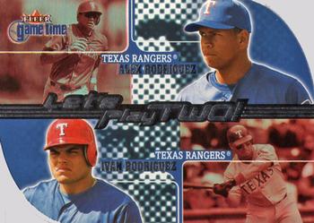 2001 Fleer Game Time - Let's Play Two #15 LT Ivan Rodriguez / Alex Rodriguez Front