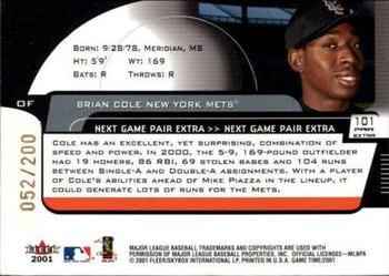 2001 Fleer Game Time - Next Game Extra #101 Mike Piazza / Brian Cole  Back